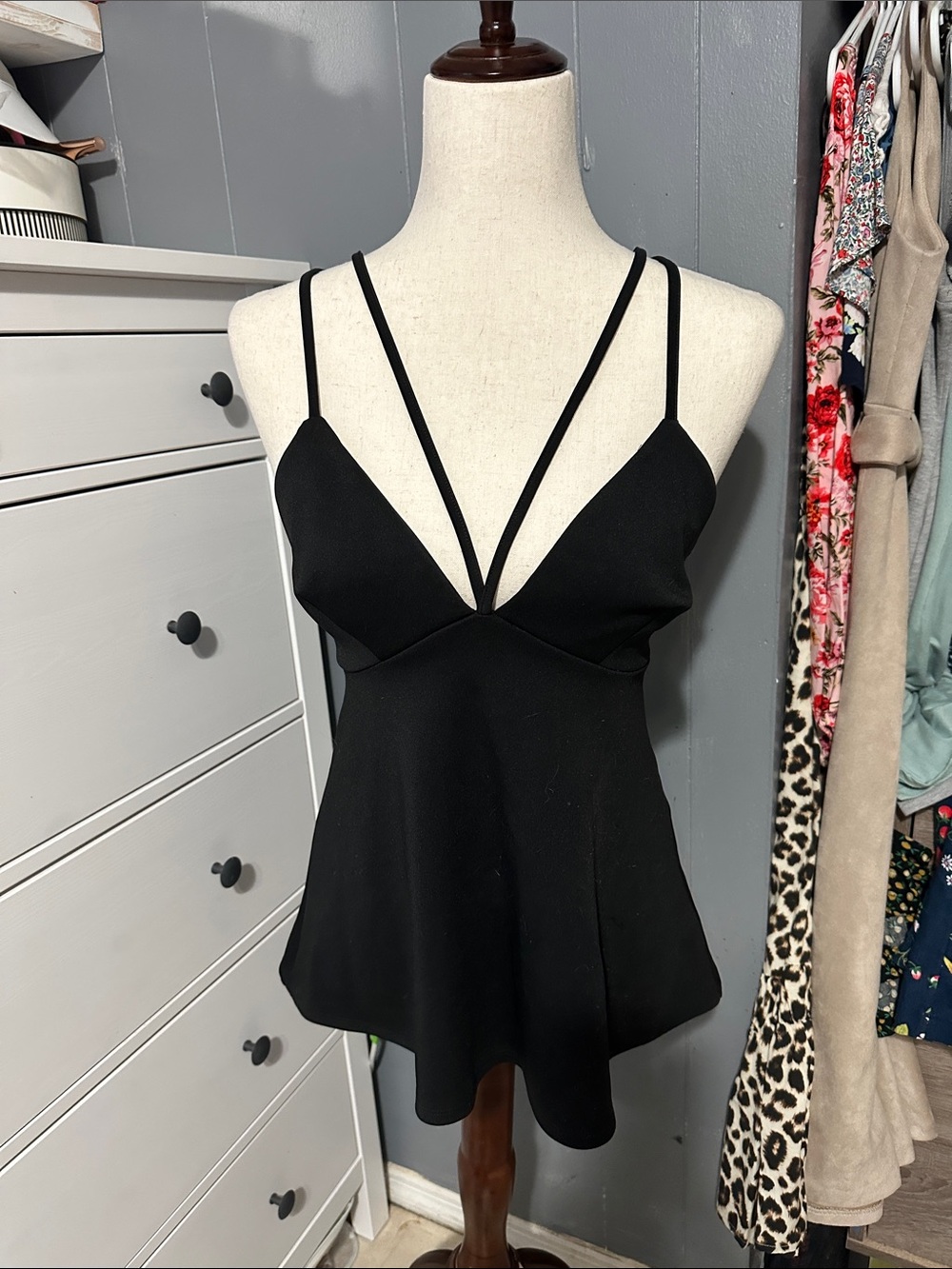 Express Black Double-Strap V-Neck Tank